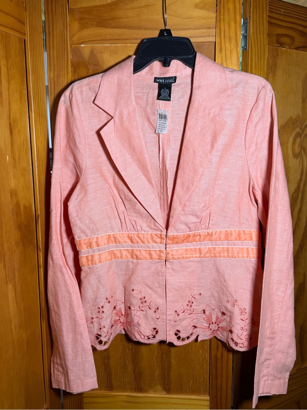 NWT Vintage Wet Seal Peach Embroidered Linen-Blend Jacket| Sz L| Deadstock, Y2K